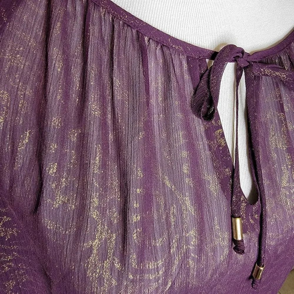 Cache Metallic Cold Shoulder Blouse Purple Gold Size Medium - Picture 12 of 16